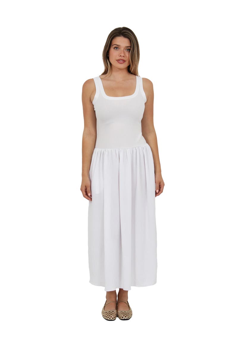 Womens Essential Sleeveless Scoop Neck A-Line Pocket Maxi Dress, Main, color, White