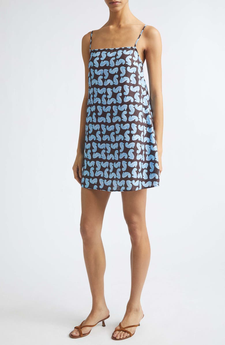 STAUD Laura Print Sleeveless Dress, Main, color, Seahorse