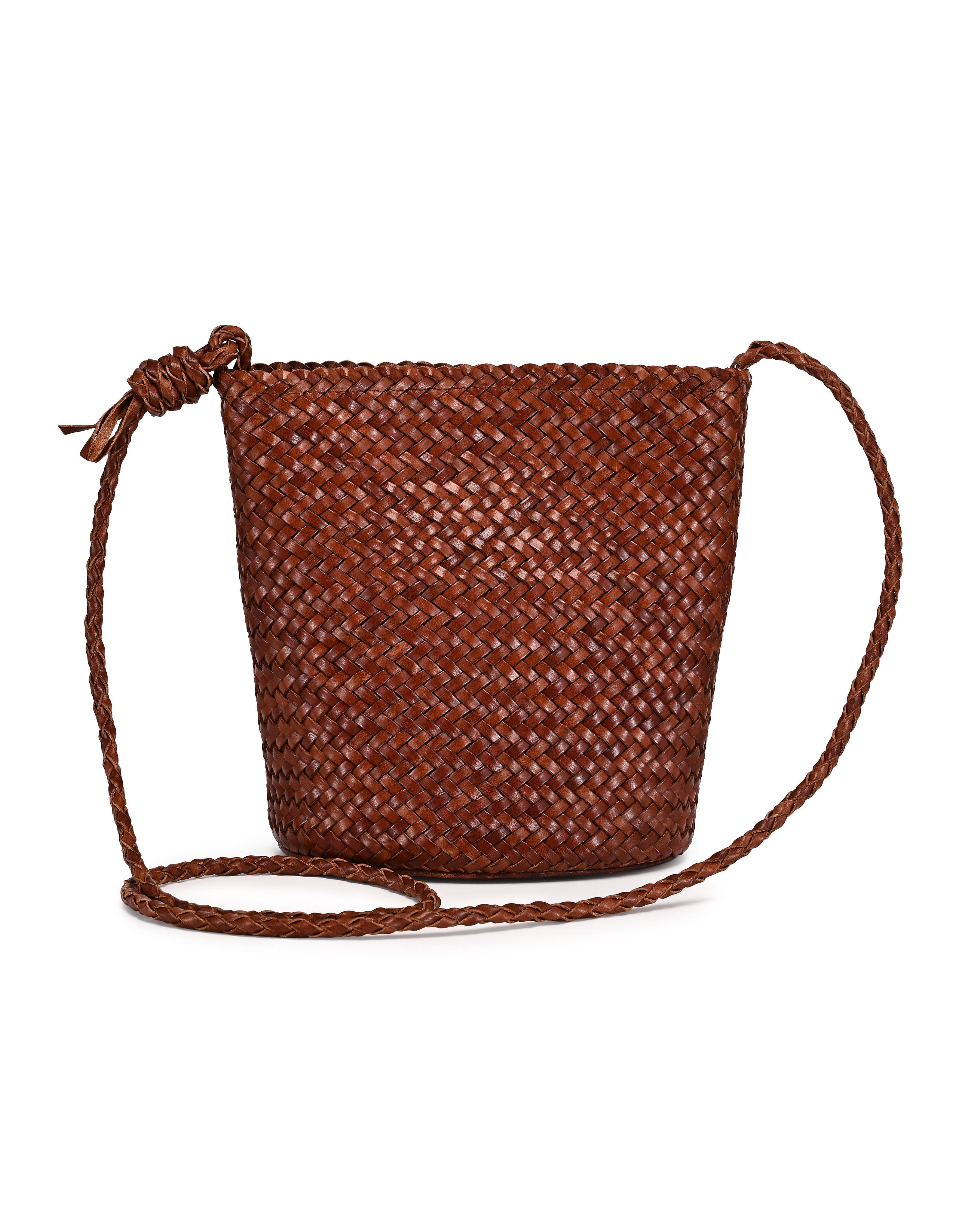 Reed Genuine Leather Woven Barrel Crossbody Bag, Alternate, color, Brown