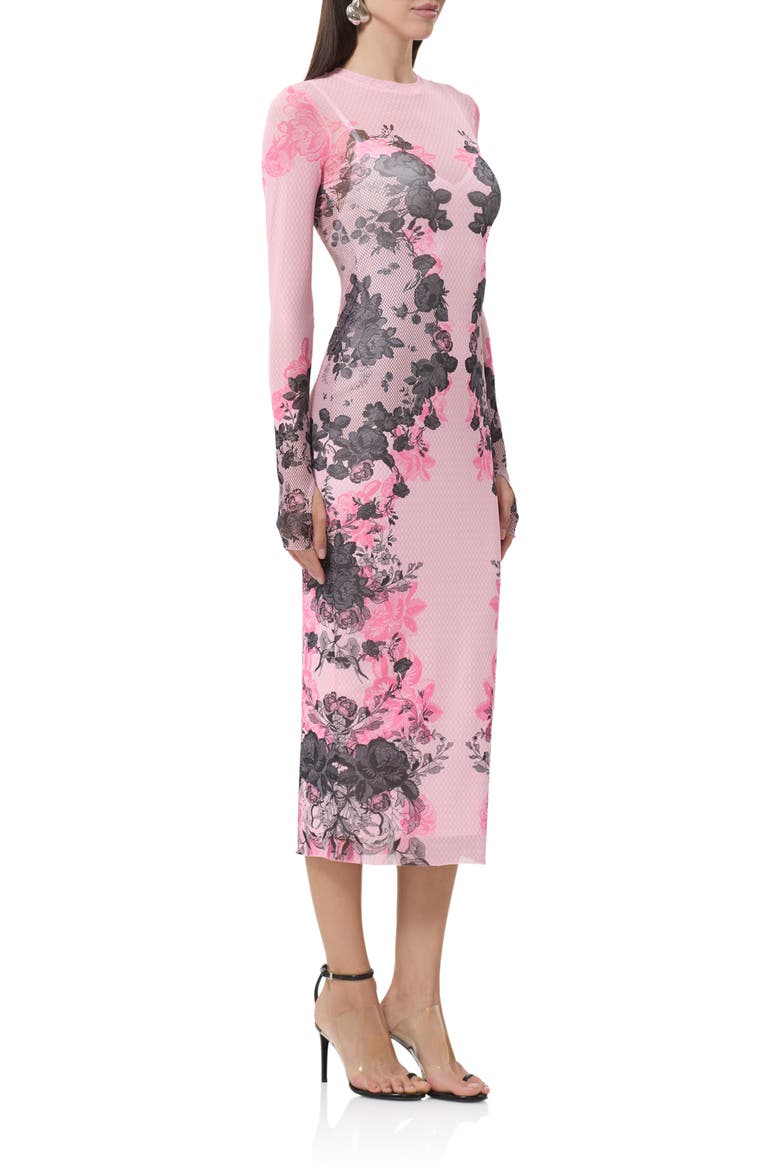 Ashland Print Long Sleeve Mesh Midi Dress, Alternate, color, LACE NET