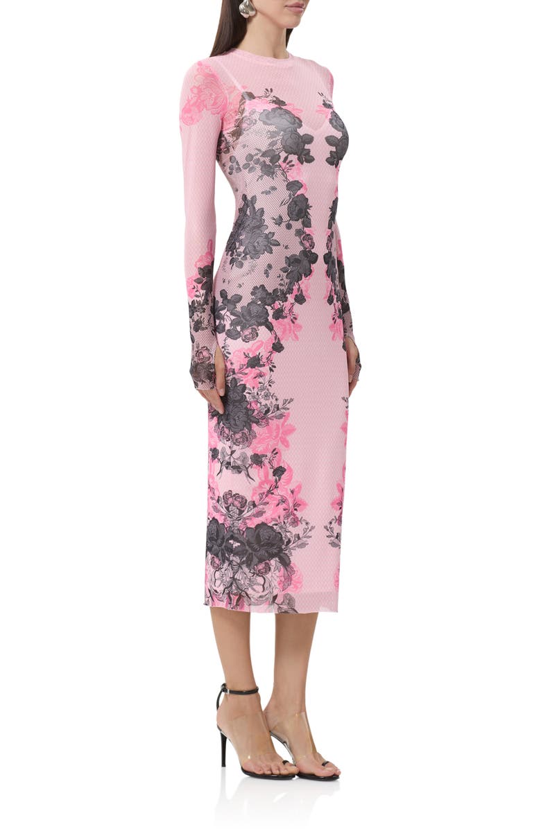 AFRM Ashland Print Long Sleeve Mesh Midi Dress, Alternate, color, Lace Net
