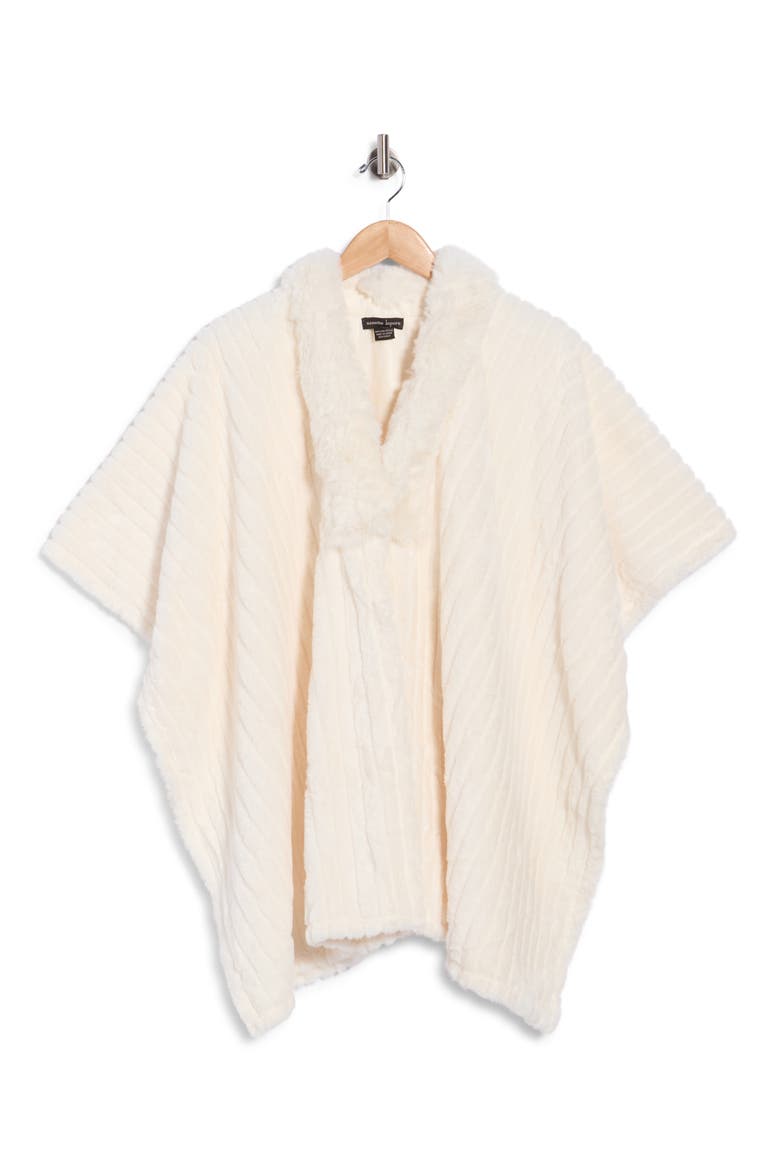 Faux Fur Poncho, Alternate, color, IVORY