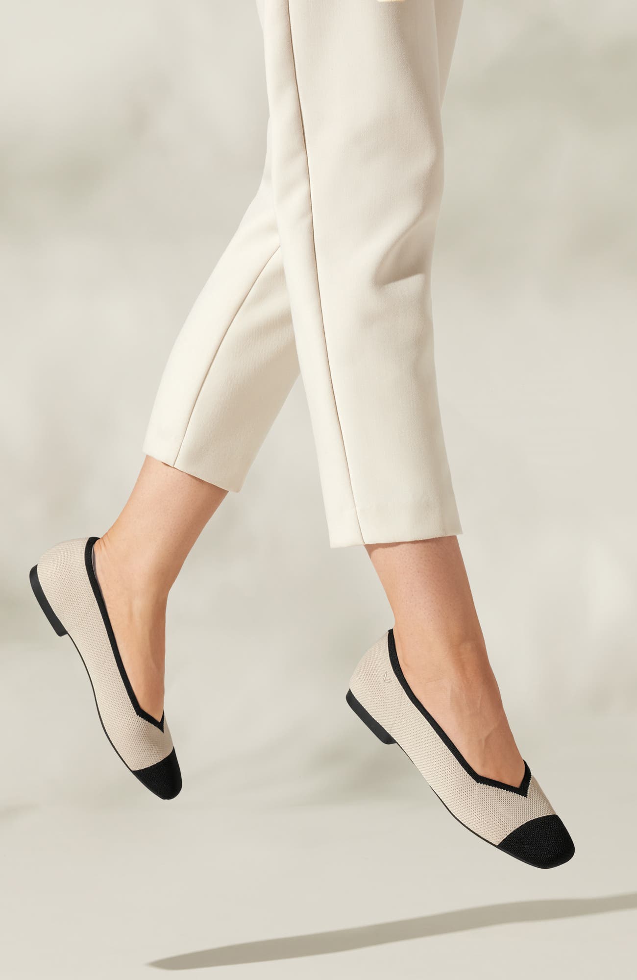 Margot 2.0 Square-Toe V-Cut Flats, Alternate, color, Cream Ivory & Black