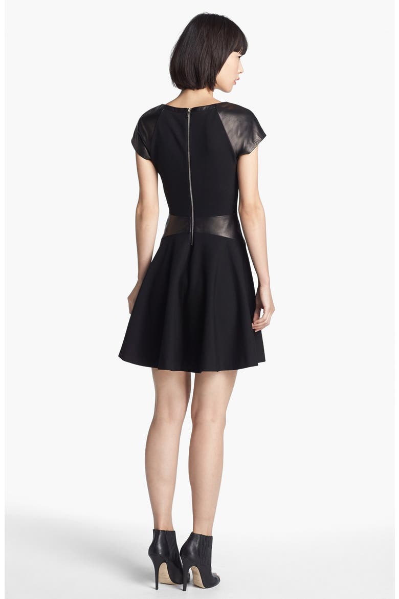 'Delyse' Leather Trim Dress, Alternate, color, BLACK/ BLACK