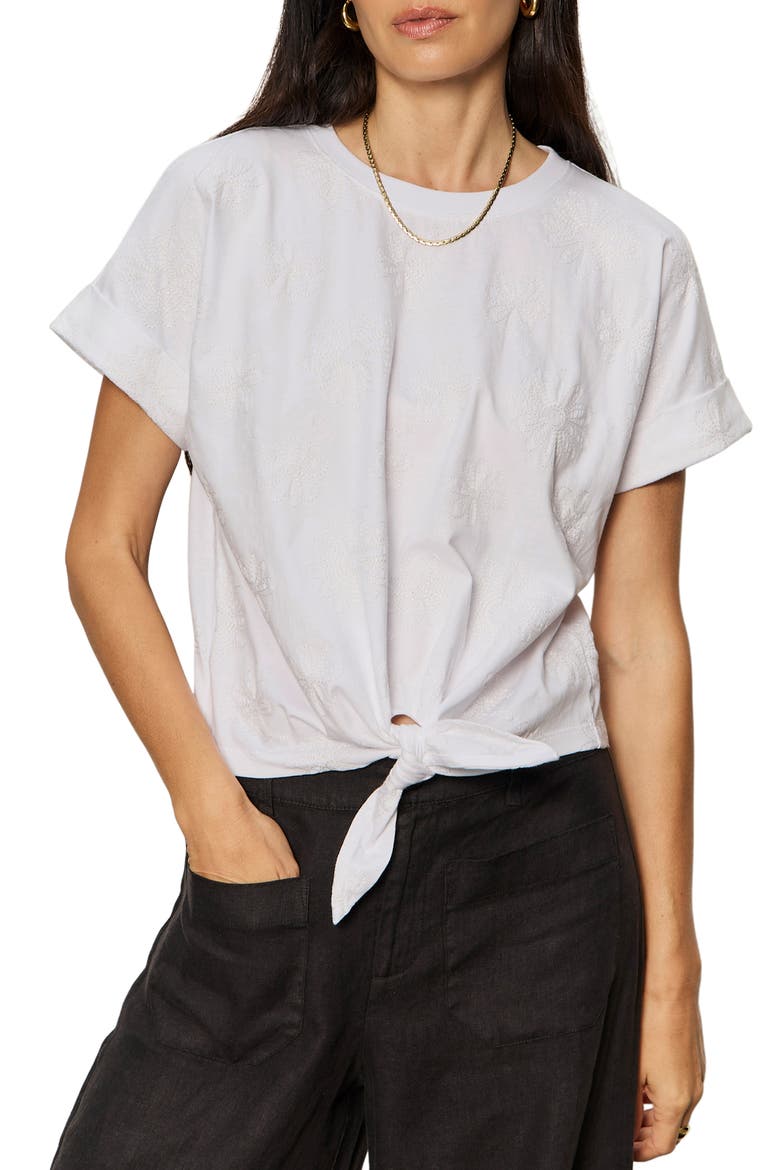 All Day Embroidered Tie Hem T-Shirt, Main, color, EMBROIDERY WHITE