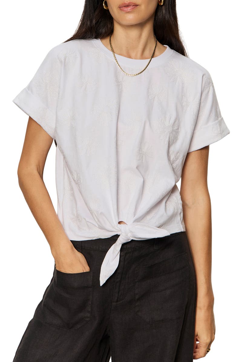 Sanctuary All Day Embroidered Tie Hem T-Shirt, Main, color, Embroidery White