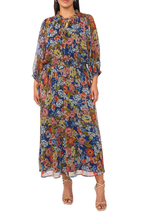 Tie Neck Puff Sleeve Maxi Dress