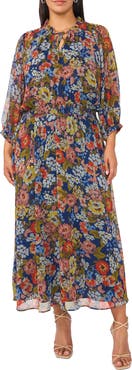 Vince Camuto Tie Neck Puff Sleeve Maxi Dress