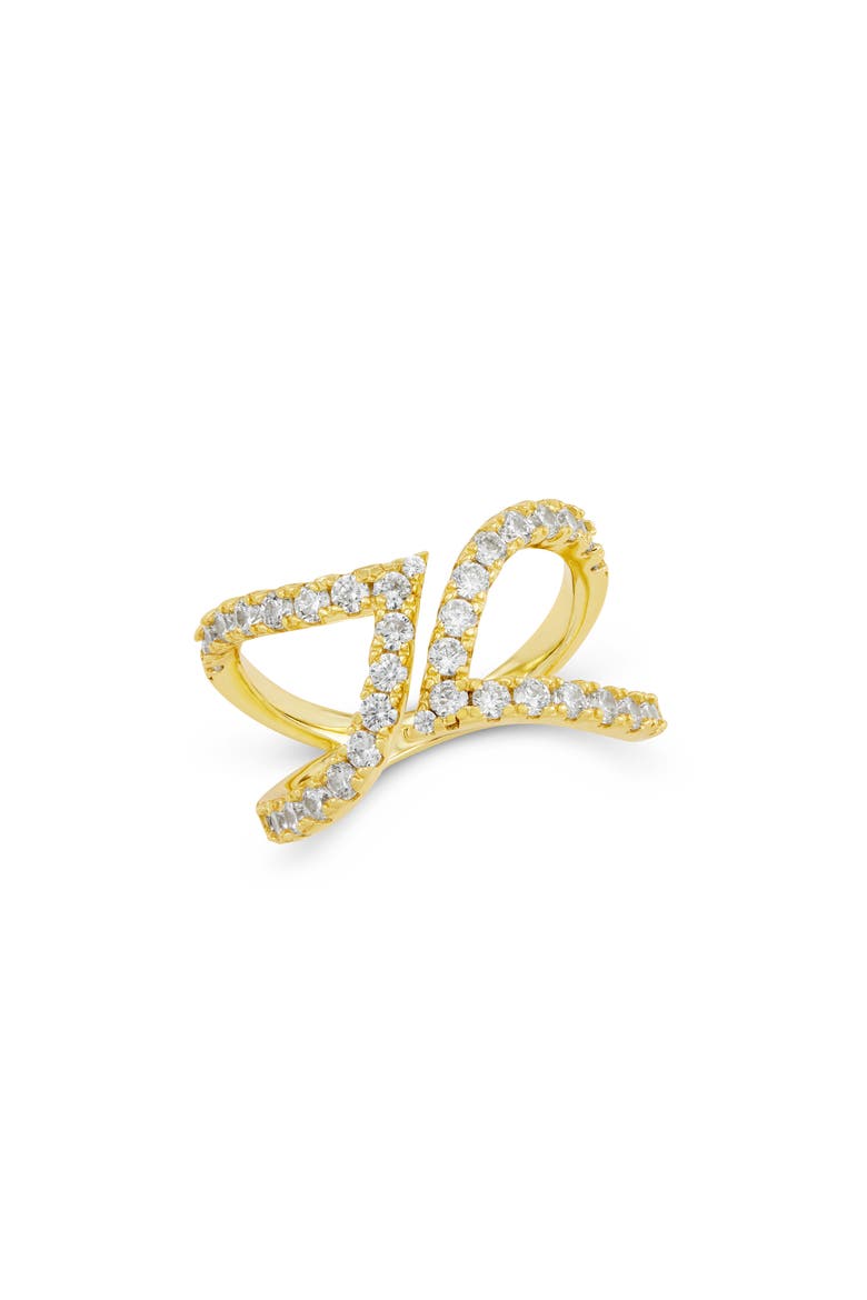 Cubic Zirconia Leaf Bypass Ring, Main, color, YELLOW