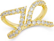SAVVY CIE JEWELS Cubic Zirconia Leaf Bypass Ring