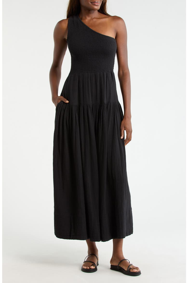 New Smocked Tiered Cover-Up Maxi Dress, Main, color, BLACK