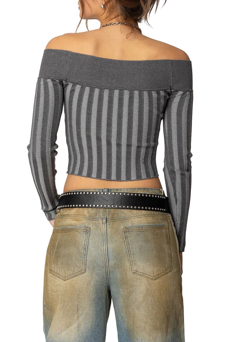 Daren Off the Shoulder Ribbed Crop Sweater, Alternate, color, DARK-GRAY