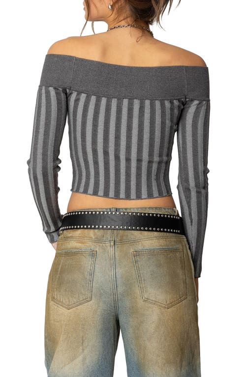 Edikted Daren Off The Shoulder Ribbed Crop Sweater In Dark-gray
