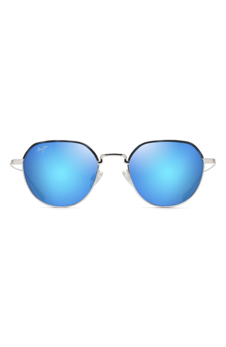 Maui Jim Island Eyes 50mm Mirrored PolarizedPlus2<sup>®</sup> Square Sunglasses, Main, color, Silver