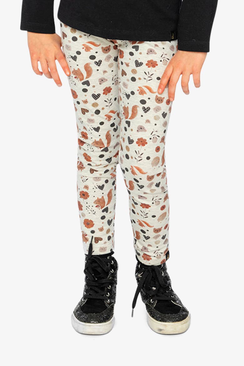 Organic Cotton Squirrel Floral Elastic Waist Leggings, Alternate, color, Beige with Squirrel Print