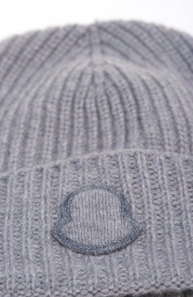 Moncler Edit Logo Embroidered Cashmere Beanie, Alternate, color, Gray