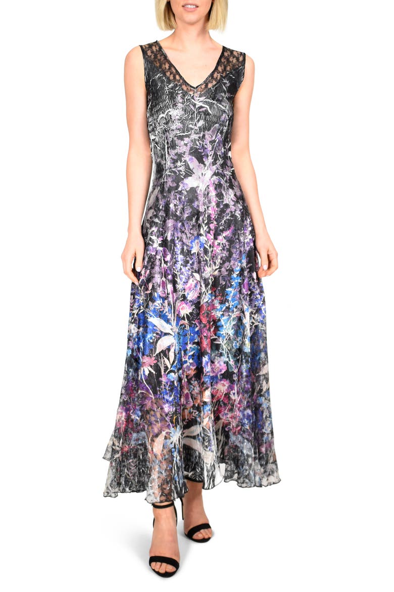Lace-Up Back Charmeuse Gown, Main, color, MONARCH GARDEN