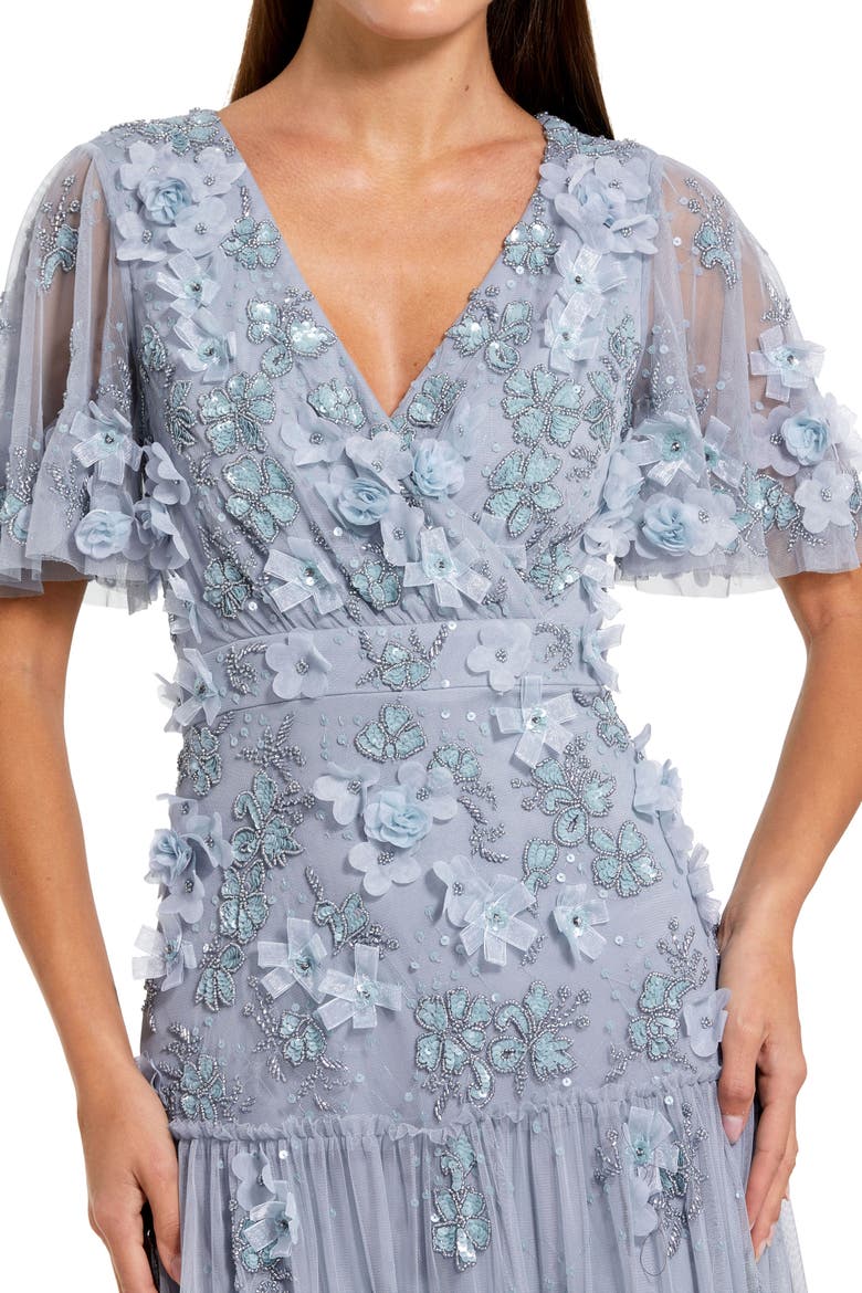 Floral Beaded Embellished Flutter Sleeve Tiered Dress, Alternate, color, Powder Blue