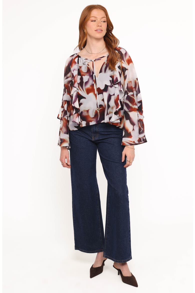 Elinor Print Ruffle Sleeve Top, Alternate, color, BLURRED FLORAL
