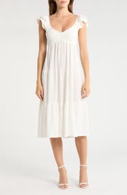 Madden Girl Smocked Flutter Sleeve Tiered Midi Dress