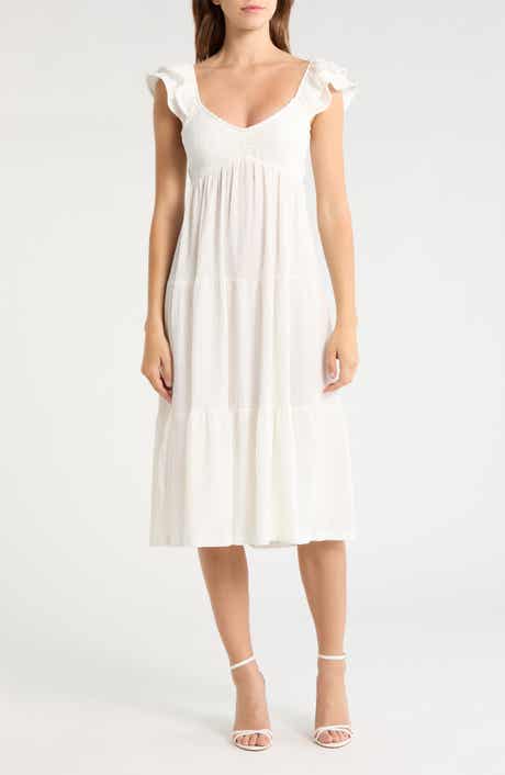 Madden Girl Smocked Flutter Sleeve Tiered Midi Dress