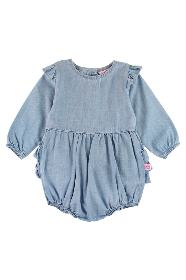 Long Sleeve Flutter Bubble Romper, Main, color, Light Wash