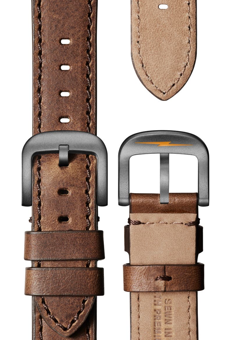 Runwell Petoskey Leather Strap Watch, 41mm, Alternate, color, PETOSKEY