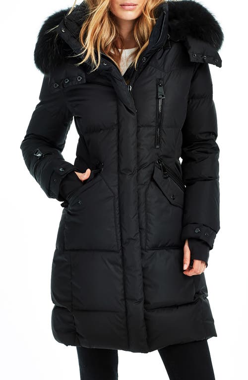 SAM. Luxe Highway Down Puffer Jacket with Genuine Shearling Trim in Black 