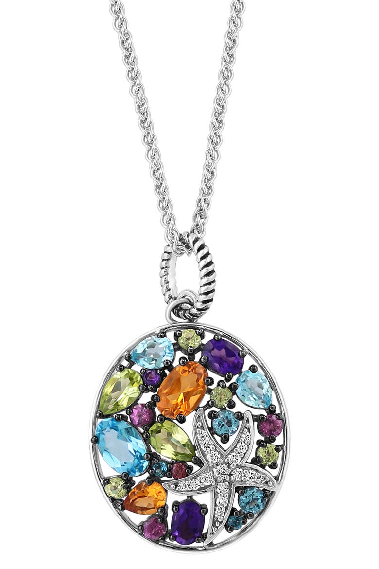Sterling Silver Semprecious Stone & Diamond Pendant Necklace, Main, color, SILVER MULTI