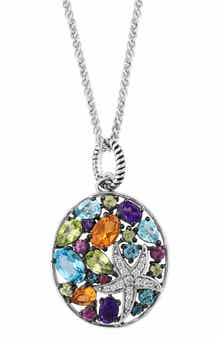 EFFY Sterling Silver Semprecious Stone & Diamond Pendant Necklace