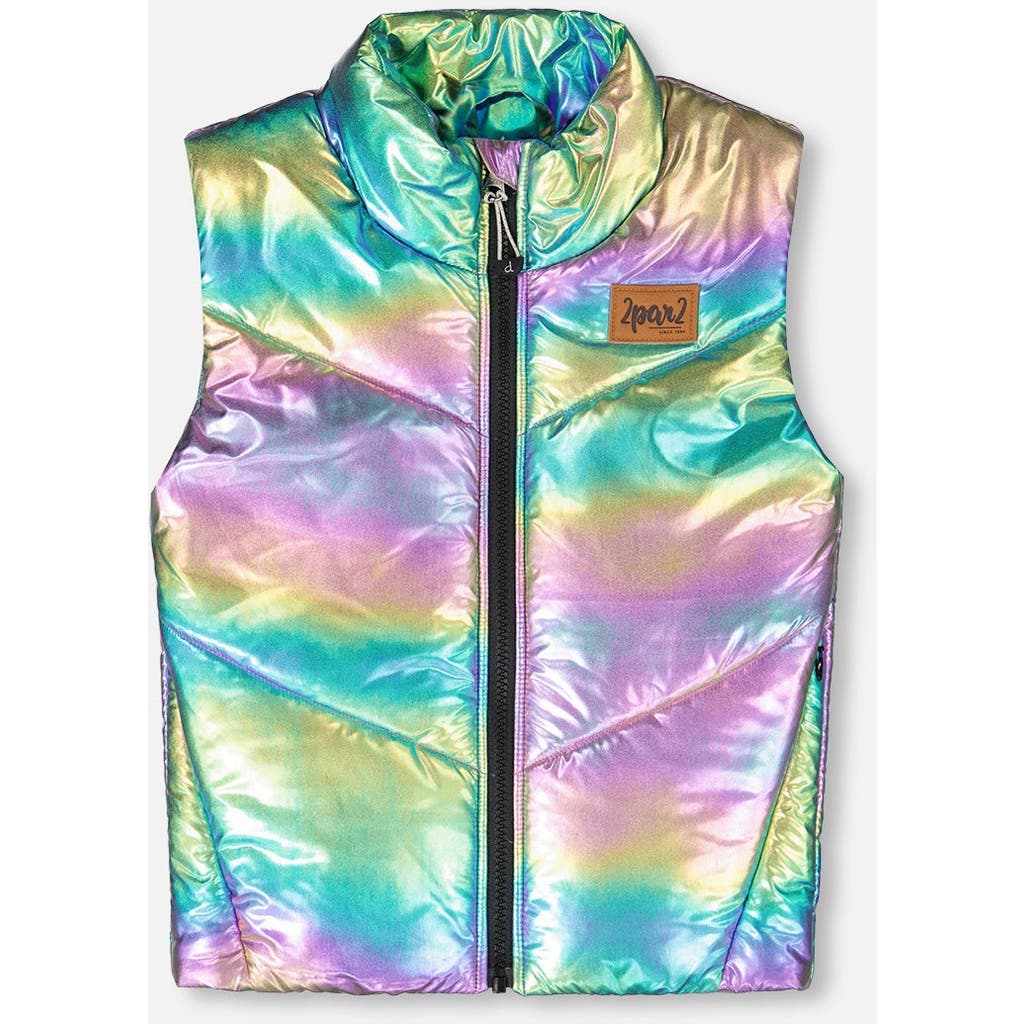 Deux Par Deux Quilted Mid-season Sleeveless Vest Metallic In Multi