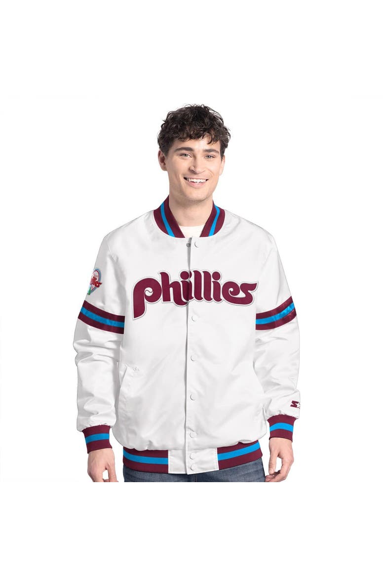 Men's Starter  White Philadelphia Phillies Cooperstown Scout Full-Snap Varsity Jacket, Main, color, White