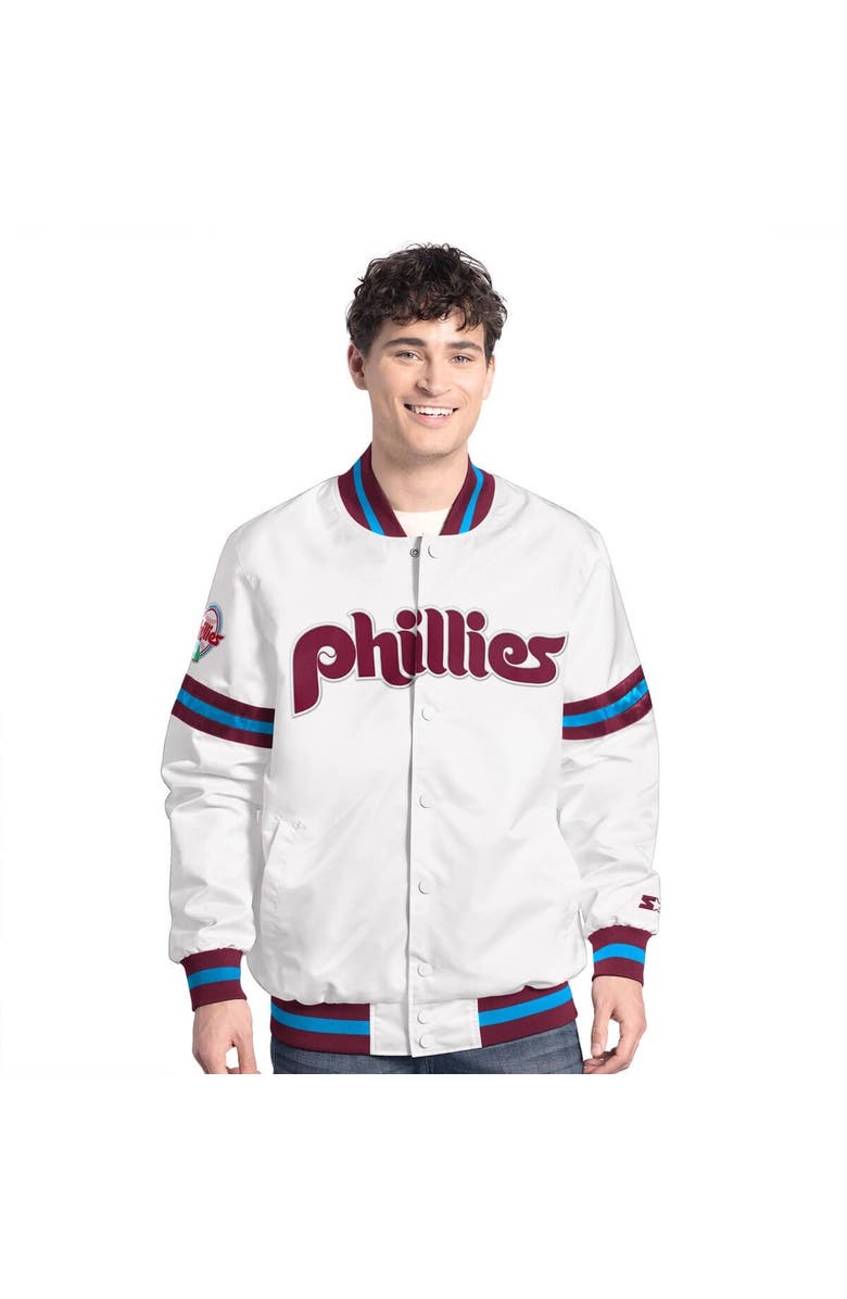 STARTER Men's Starter  White Philadelphia Phillies Cooperstown Scout Full-Snap Varsity Jacket, Main, color, White