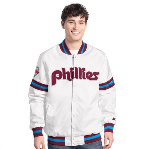 Men's Starter  White Philadelphia Phillies Cooperstown Scout Full-Snap Varsity Jacket