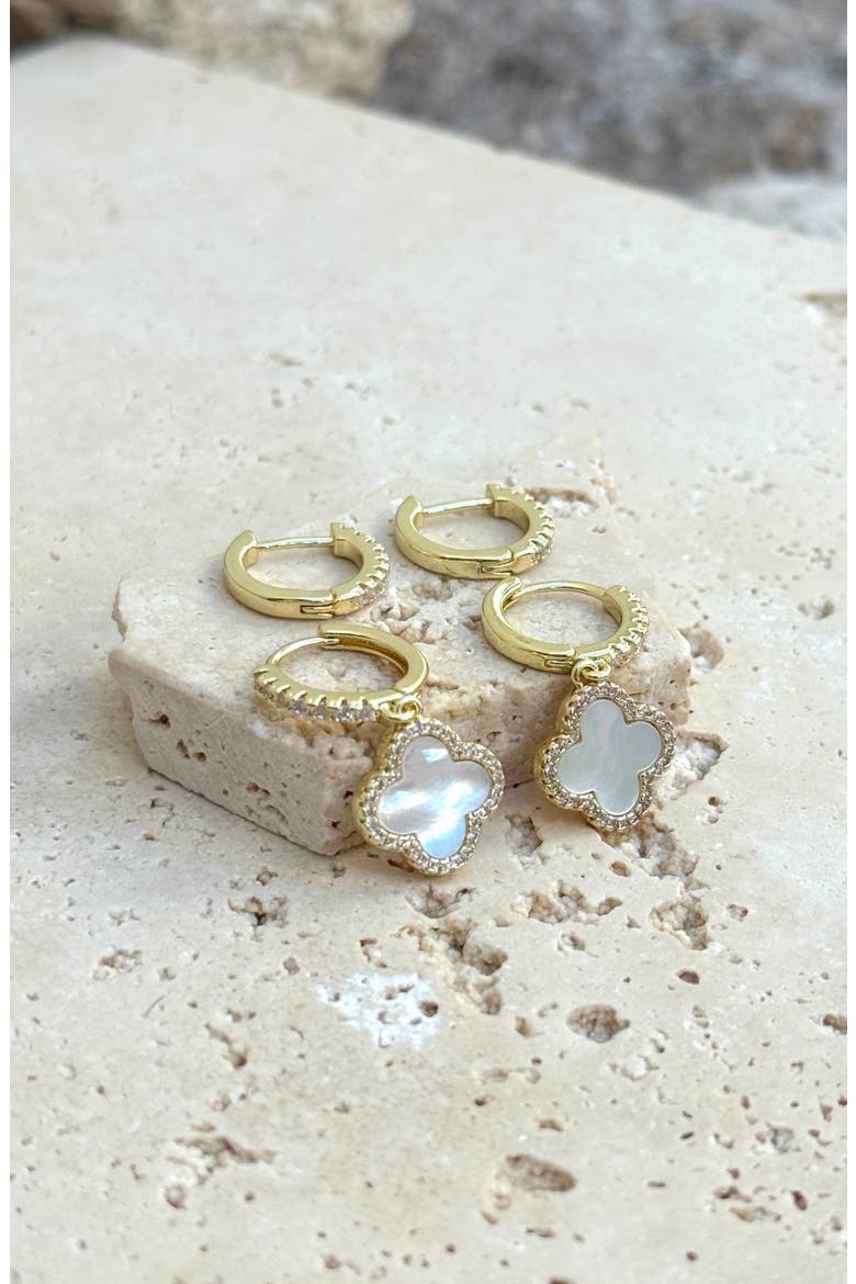 Set of 2 Halo Mother-of-Pearl Hoop Earrings, Alternate, color, GOLD-WHITE