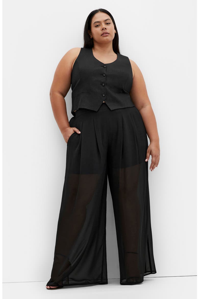 Corina Semisheer Wide Leg Pants, Alternate, color, BLACK