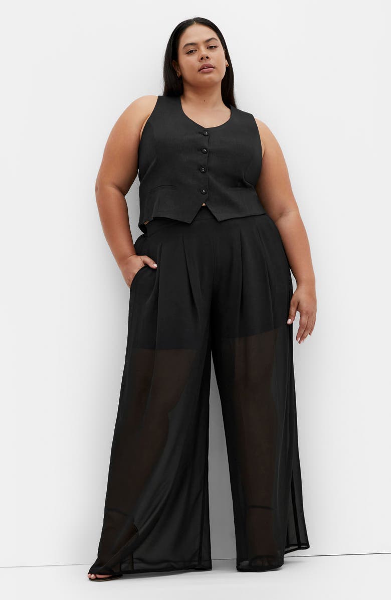 City Chic Corina Semisheer Wide Leg Pants, Alternate, color, Black