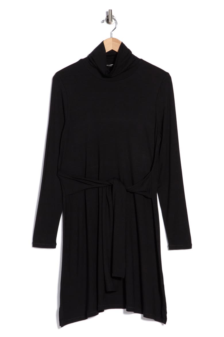 Turtleneck Tie Waist Tunic, Alternate, color, BLACK