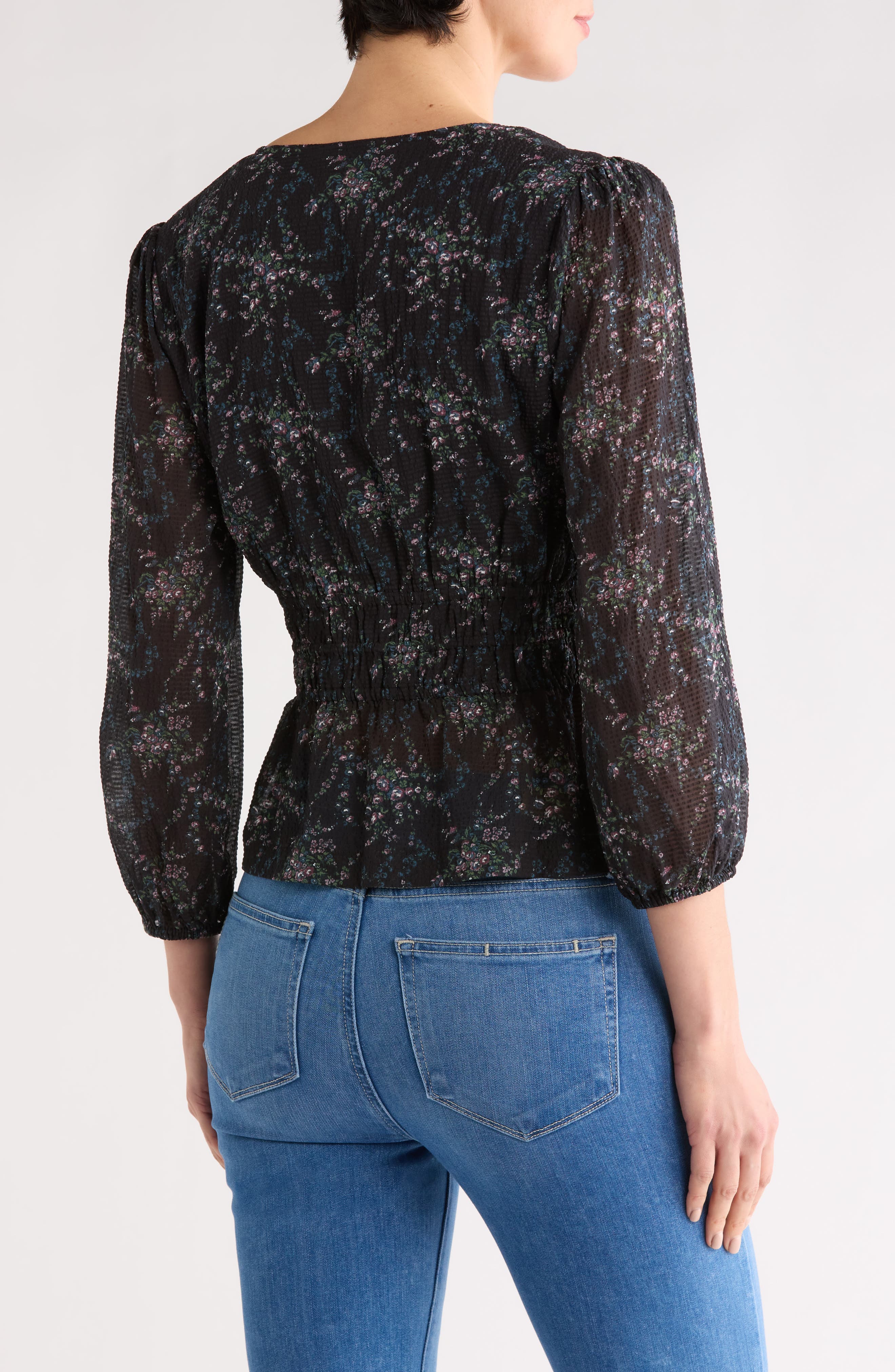 Osaka Long Sleeve Silk Blend Peplum Top - image 2