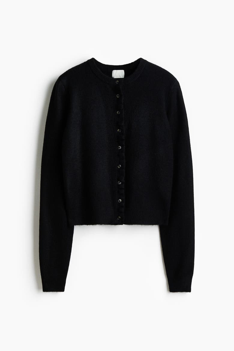 Frill-trimmed Cardigan, Alternate, color, Black