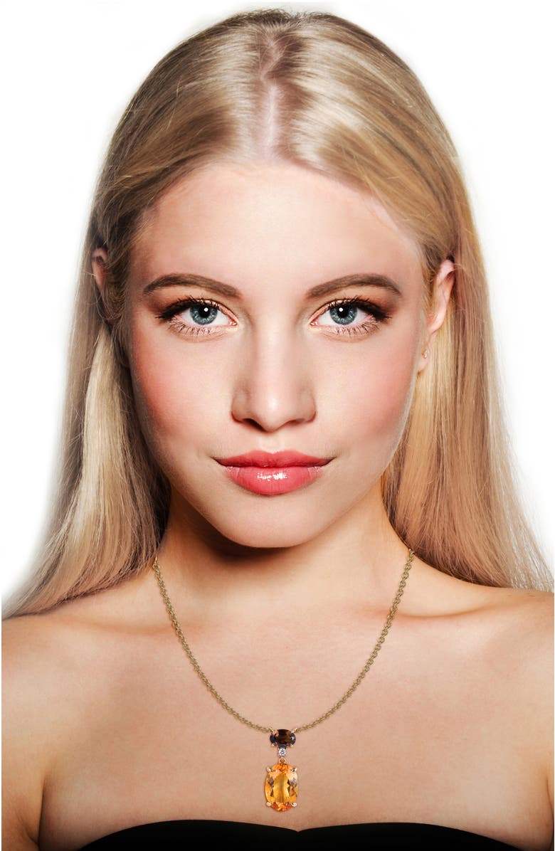 Kahn High Jewelry Citrine & Smoky Quartz Necklace with Diamonds, Alternate, color, Citrine Orange & Brown