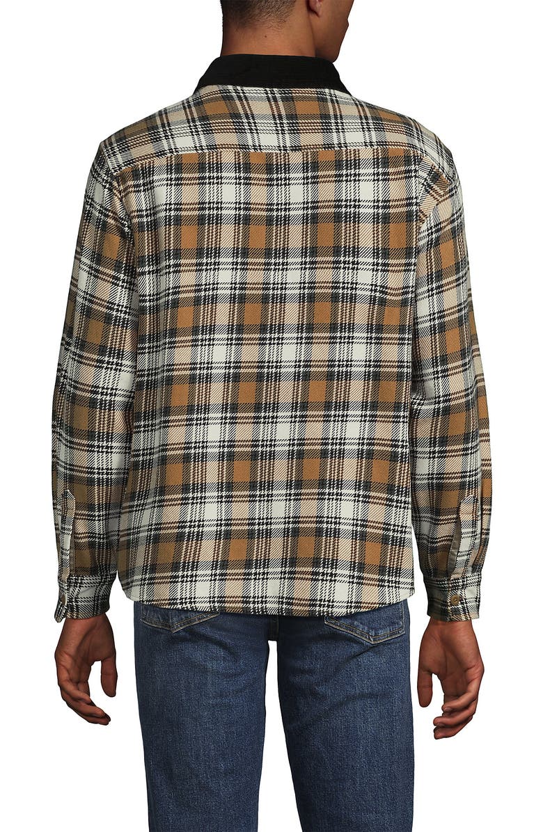 Lands' End Authentic Flannel Shirt with Corduroy Collar, Alternate, color, Butter Brown/Ivory Latte Plaid