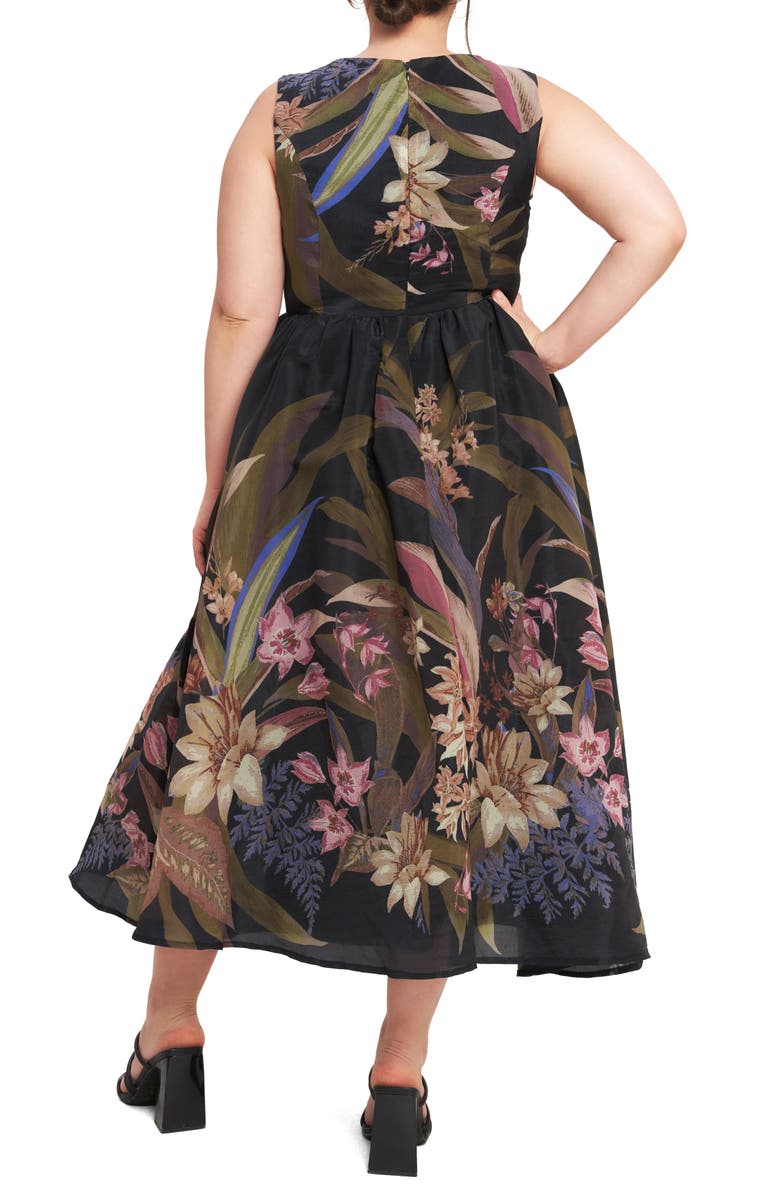 FLYING TOMATO Floral Sleeveless Fit & Flare Midi Dress, Alternate, color, Black