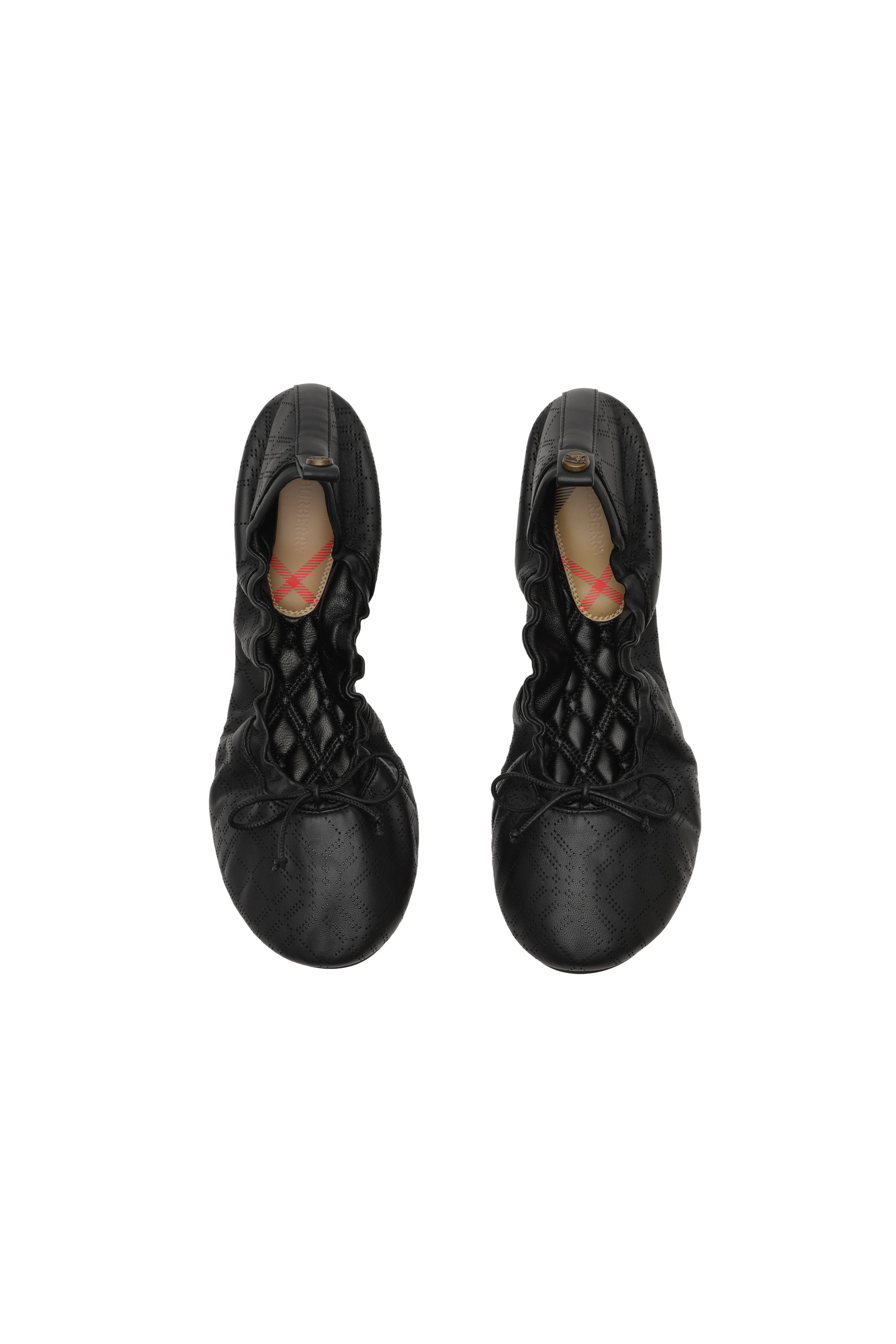 Burberry Check Leather Fawn Ballerinas, Alternate, color, Black
