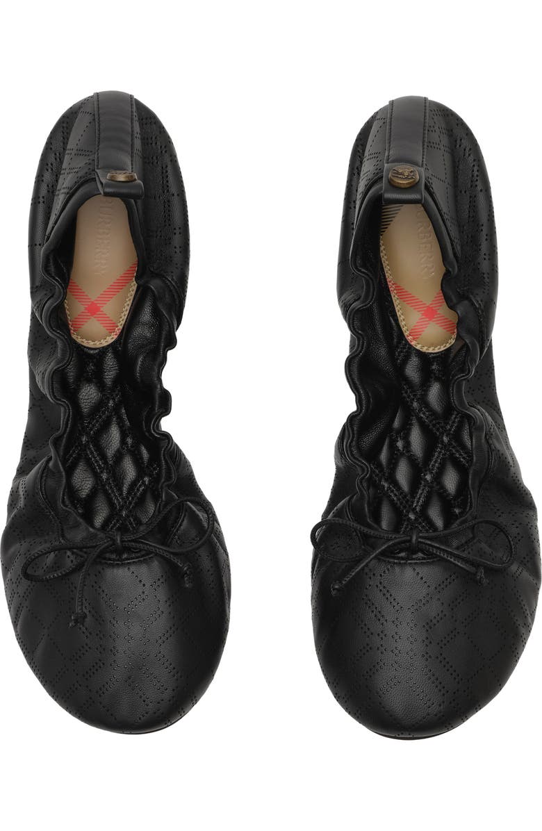 Burberry Check Leather Fawn Ballerinas, Alternate, color, Black