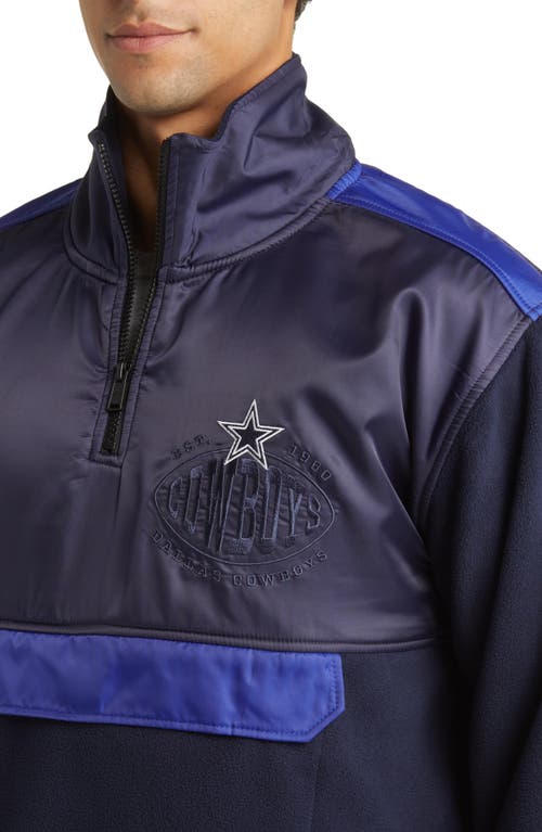 Shop Hugo Boss Boss X Nfl Fumble Mixed Media Quarter Zip Pullover In Dallas Cowboys Dark Blue