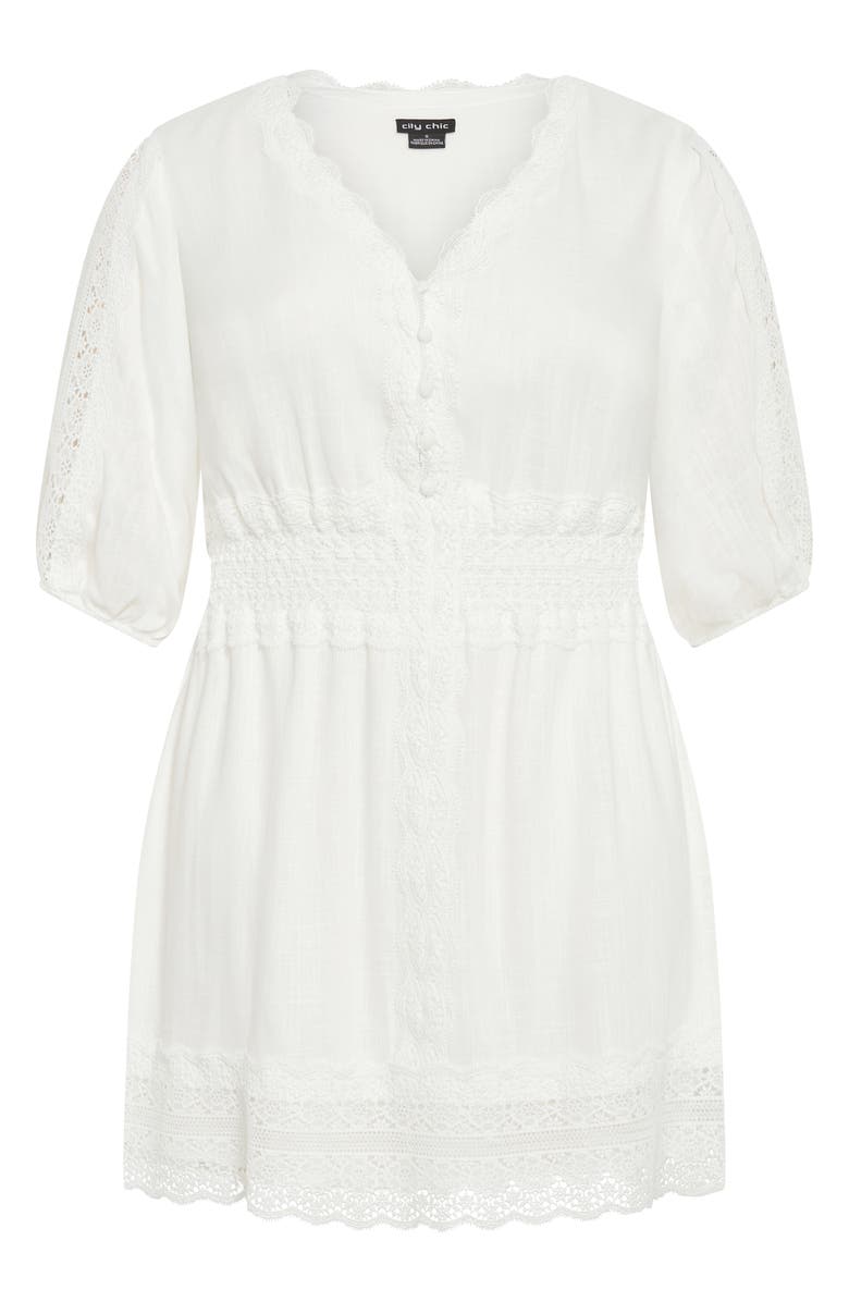 City Chic Belle Puff Sleeve Button Front Lace Dress, Alternate, color, Ivory