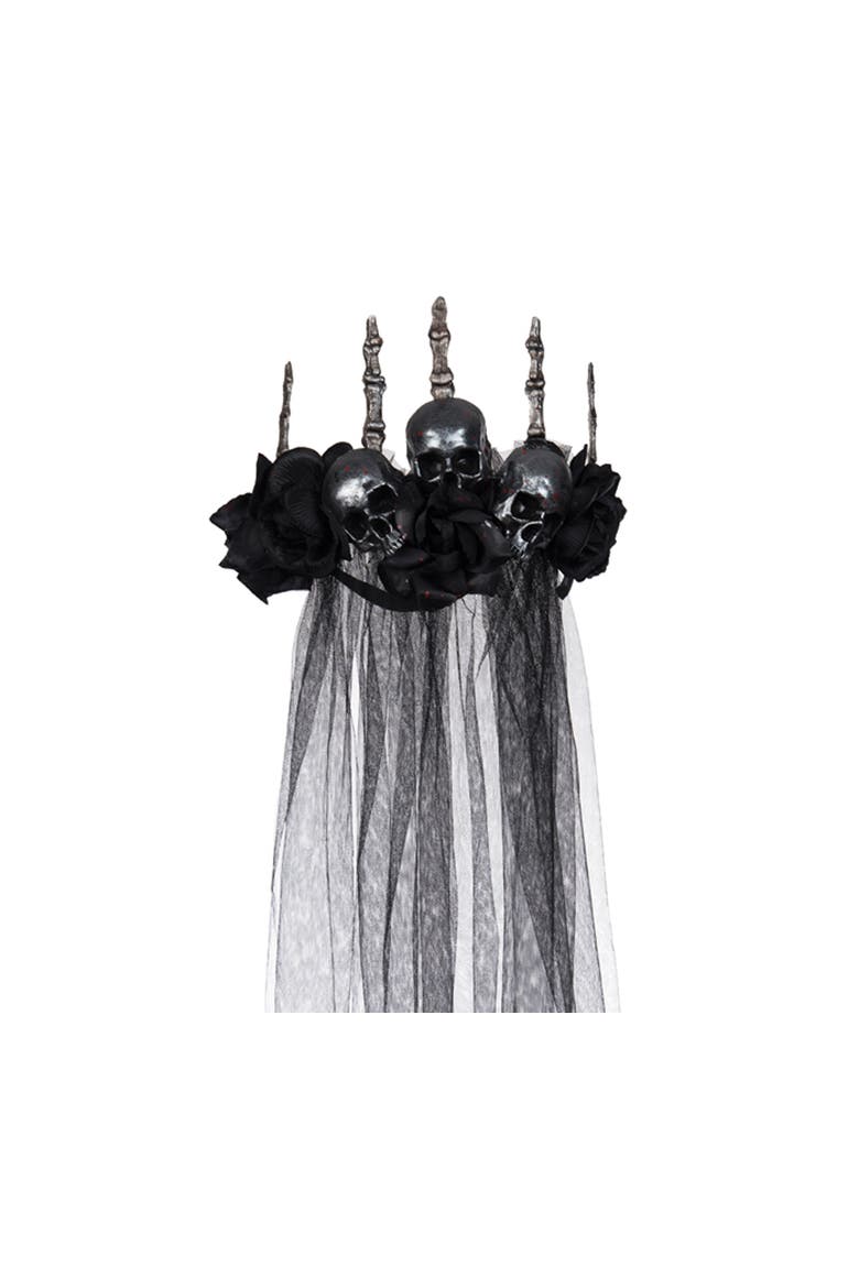 Bride Black Skeleton Halloween Costume Veil Adult Headband 30.71", Alternate, color, Black