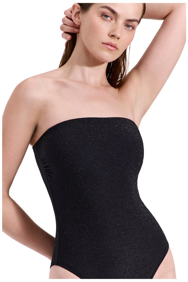 Luna Textured Shimmer Bandeau One Piece, Alternate, color, Black