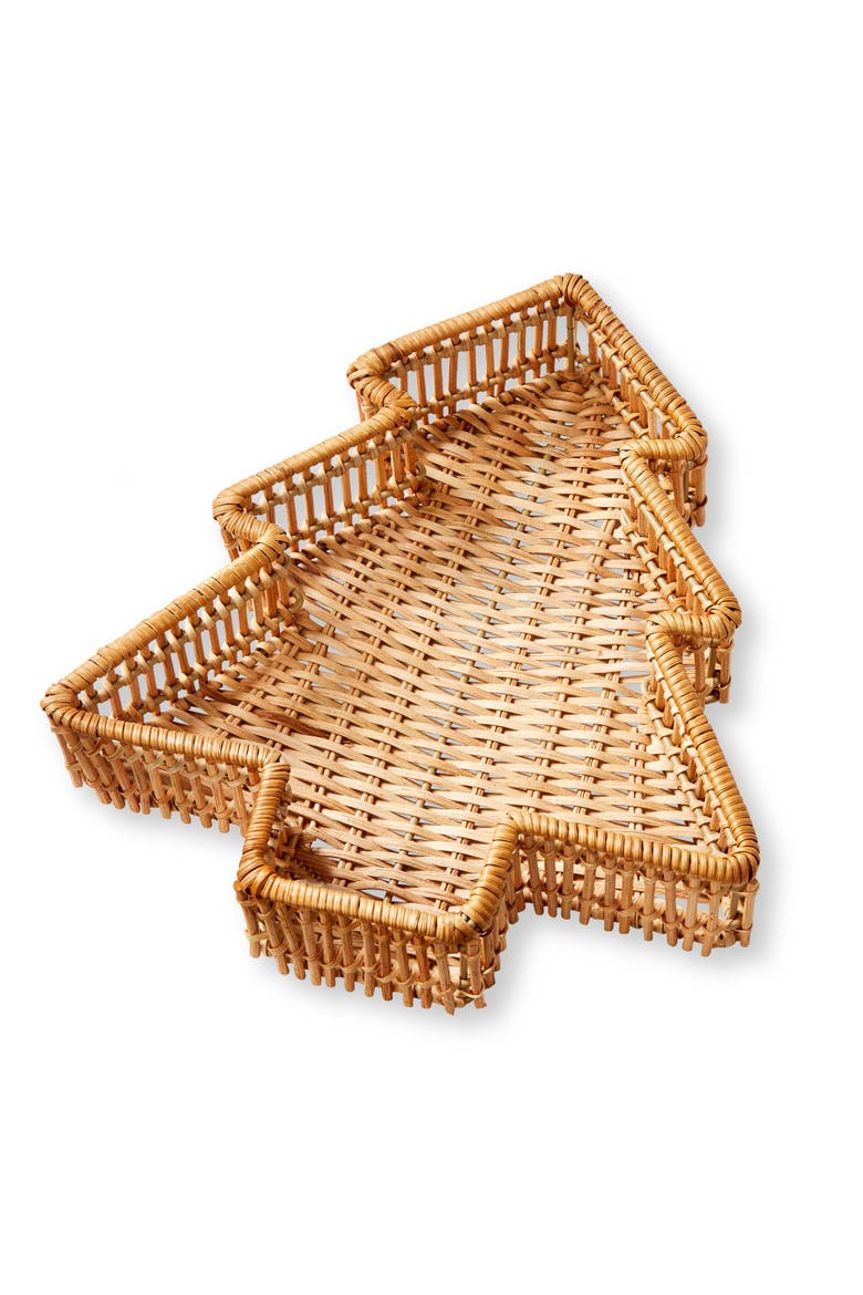 Natural Rattan Tree Serving Tray Perfect for Holiday Entertaining, Main, color, Beige